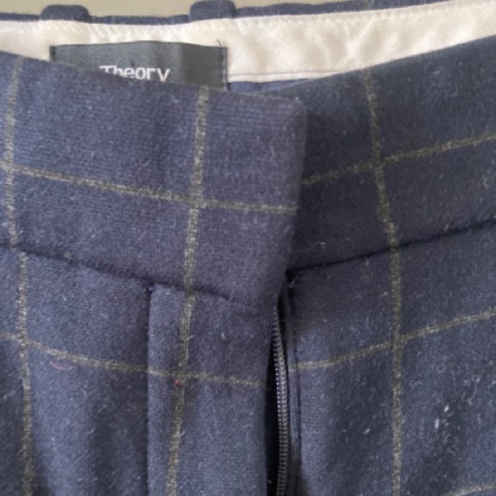 Theory stretch work pants, Navy with a windowpane print, sz 4 - Picture 2 of 6